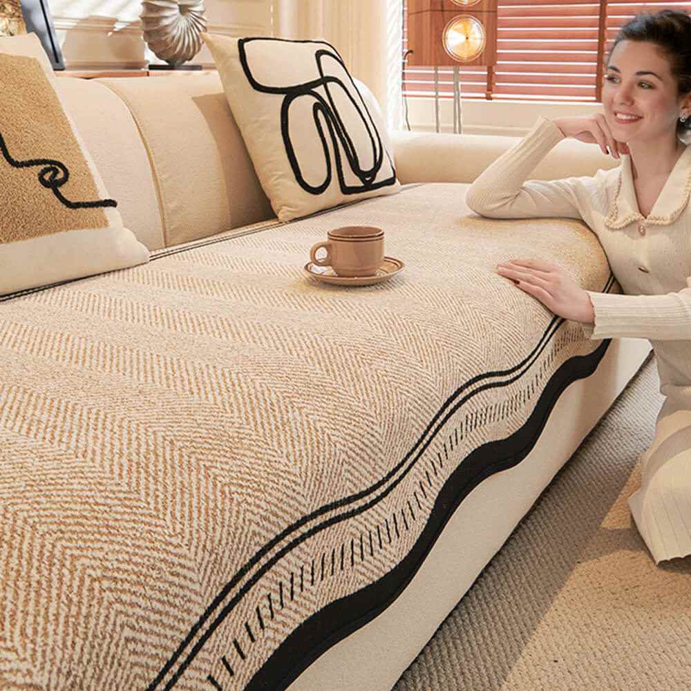 Chenille Sofa Cover Alien – Wavy Edge Non-Slip & Anti-Scratch Couch Mat for All Seasons