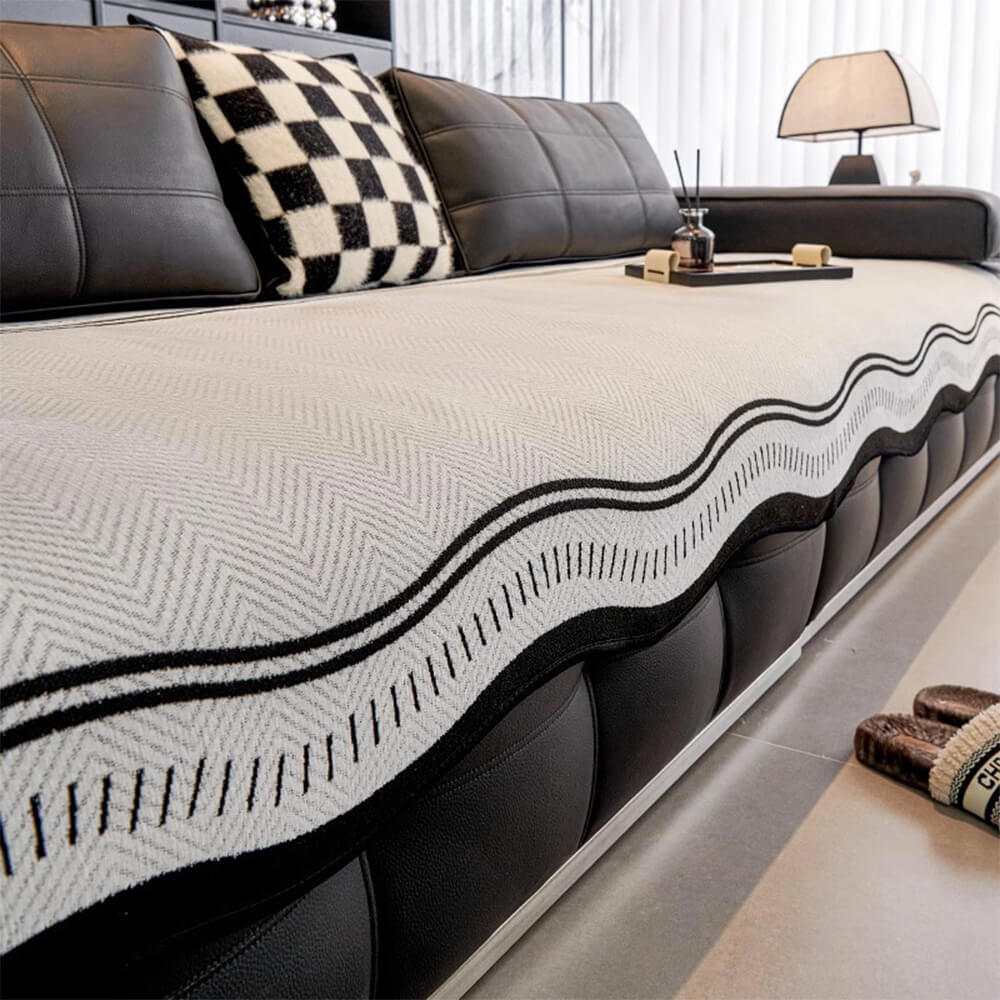 Chenille Sofa Cover Alien – Wavy Edge Non-Slip & Anti-Scratch Couch Mat for All Seasons