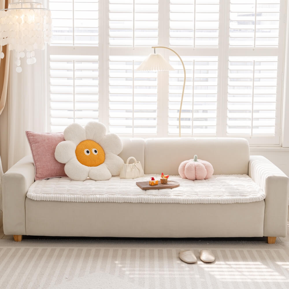 DEVELOPAW Corduroy Quilted Sofa Cover - White