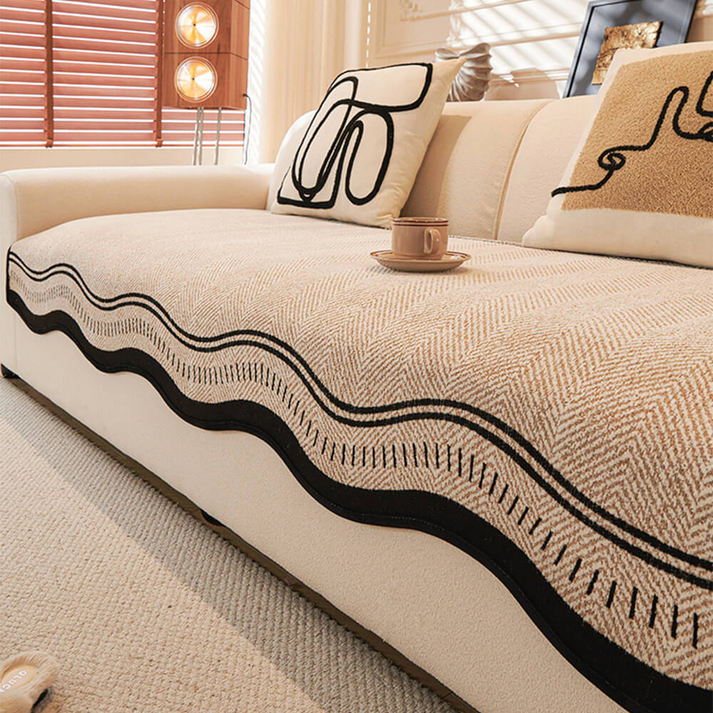 Imperial Non-Slip Chenille Sofa Protector β Pet-Friendly with Wavy Edges