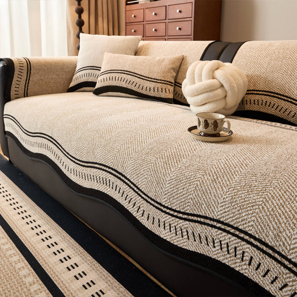 Imperial Non-Slip Chenille Sofa Protector β Pet-Friendly with Wavy Edges