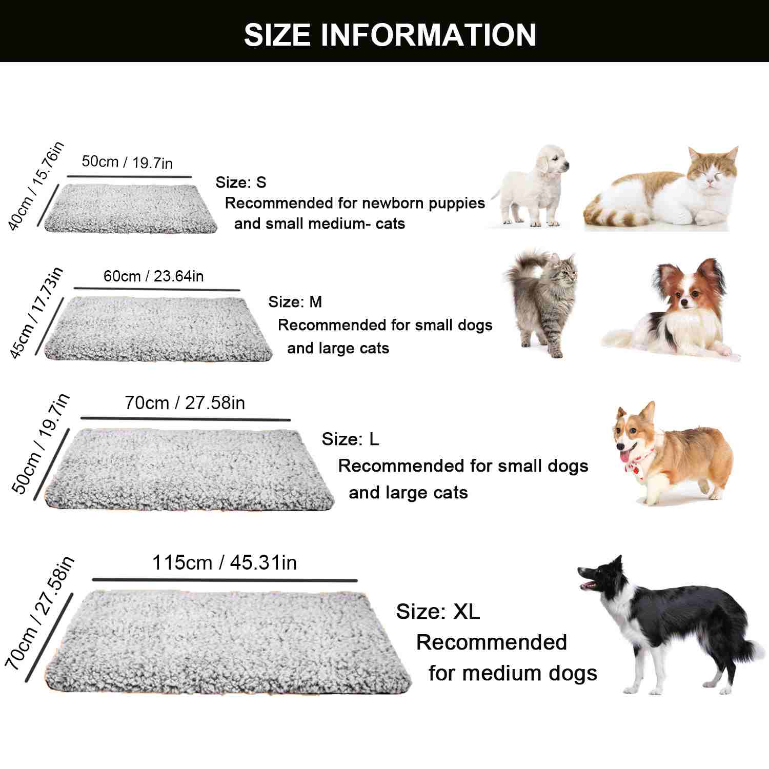 Self-Heating Pet Mat Developaw - Size information