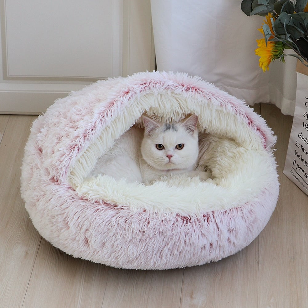 Soft Plush Pet Bed for Cats & Small Dogs – Warm Round Nest Sleeping Cave