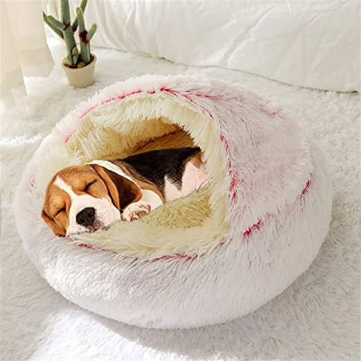 Soft Plush Pet Bed for Cats & Small Dogs – Warm Round Nest Sleeping Cave