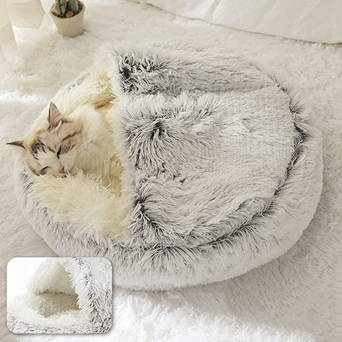 Soft Plush Pet Bed for Cats & Small Dogs – Warm Round Nest Sleeping Cave