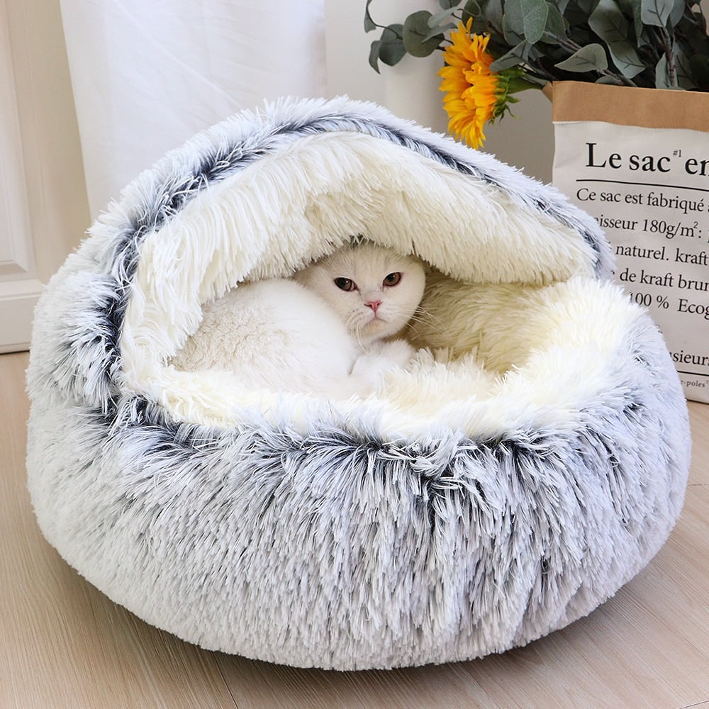 Soft Plush Pet Bed for Cats & Small Dogs – Warm Round Nest Sleeping Cave
