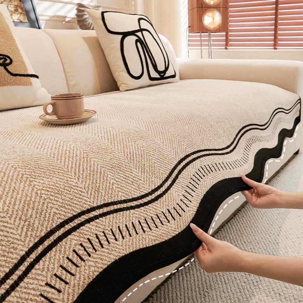 Chenille Sofa Cover Alien – Wavy Edge Non-Slip & Anti-Scratch Couch Mat for All Seasons