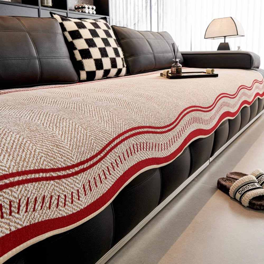 Chenille Sofa Cover Alien – Wavy Edge Non-Slip & Anti-Scratch Couch Mat for All Seasons