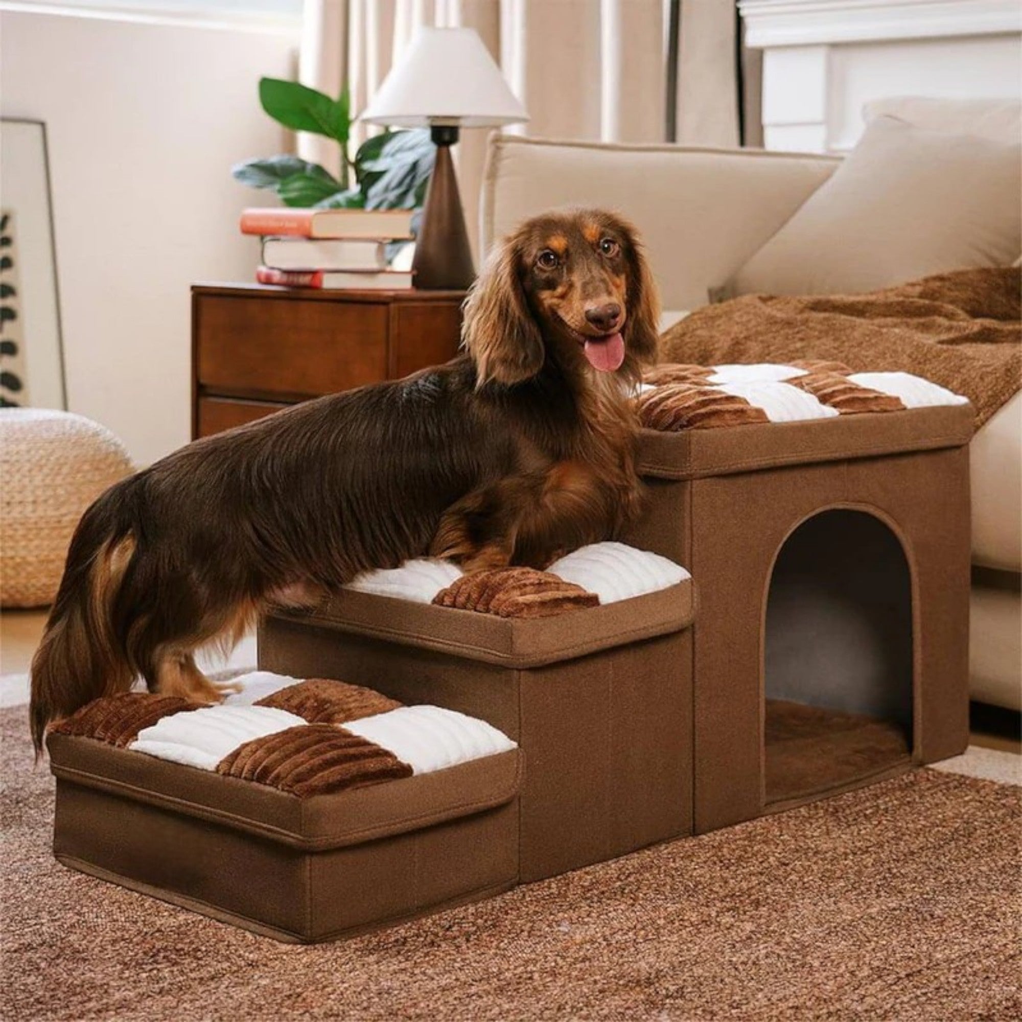 ChessStep - Handcrafted Dog Stairs with Storage & Cozy Condo