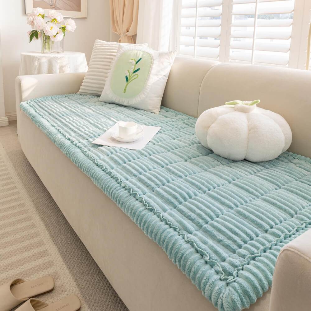 DEVELOPAW Corduroy Quilted Sofa Cover - Blue