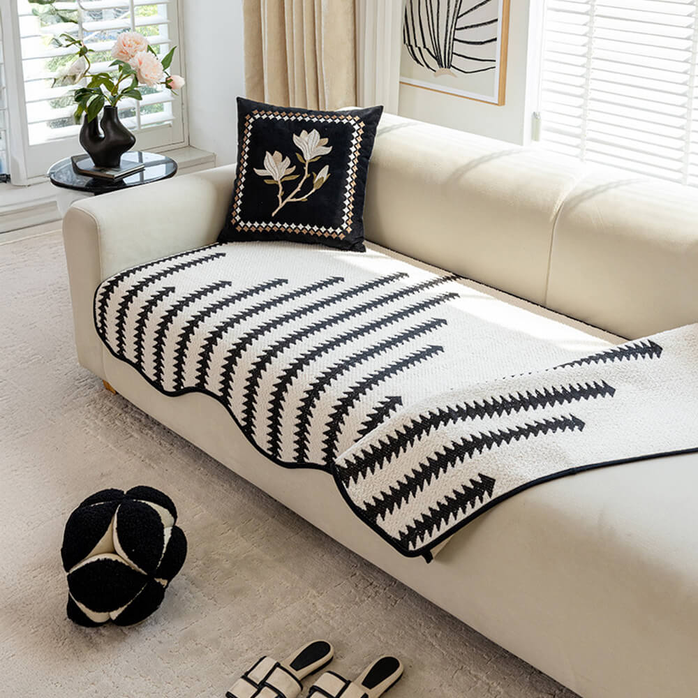 Modern WaveEdge Chenille Sofa Cover with Chevron Stripes