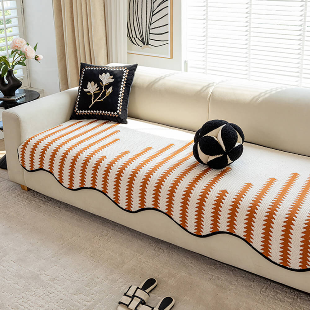 Modern WaveEdge Chenille Sofa Cover with Chevron Stripes