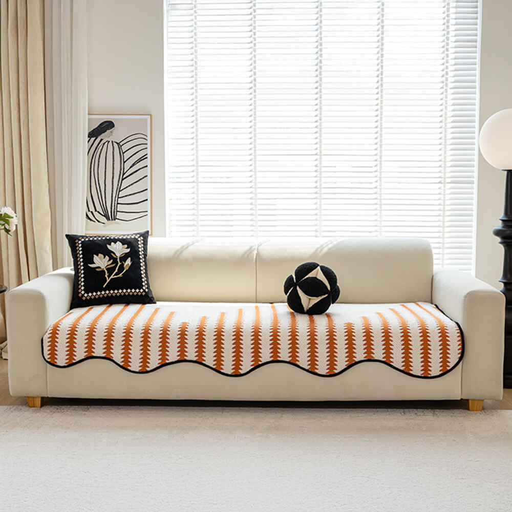 Modern WaveEdge Chenille Sofa Cover with Chevron Stripes