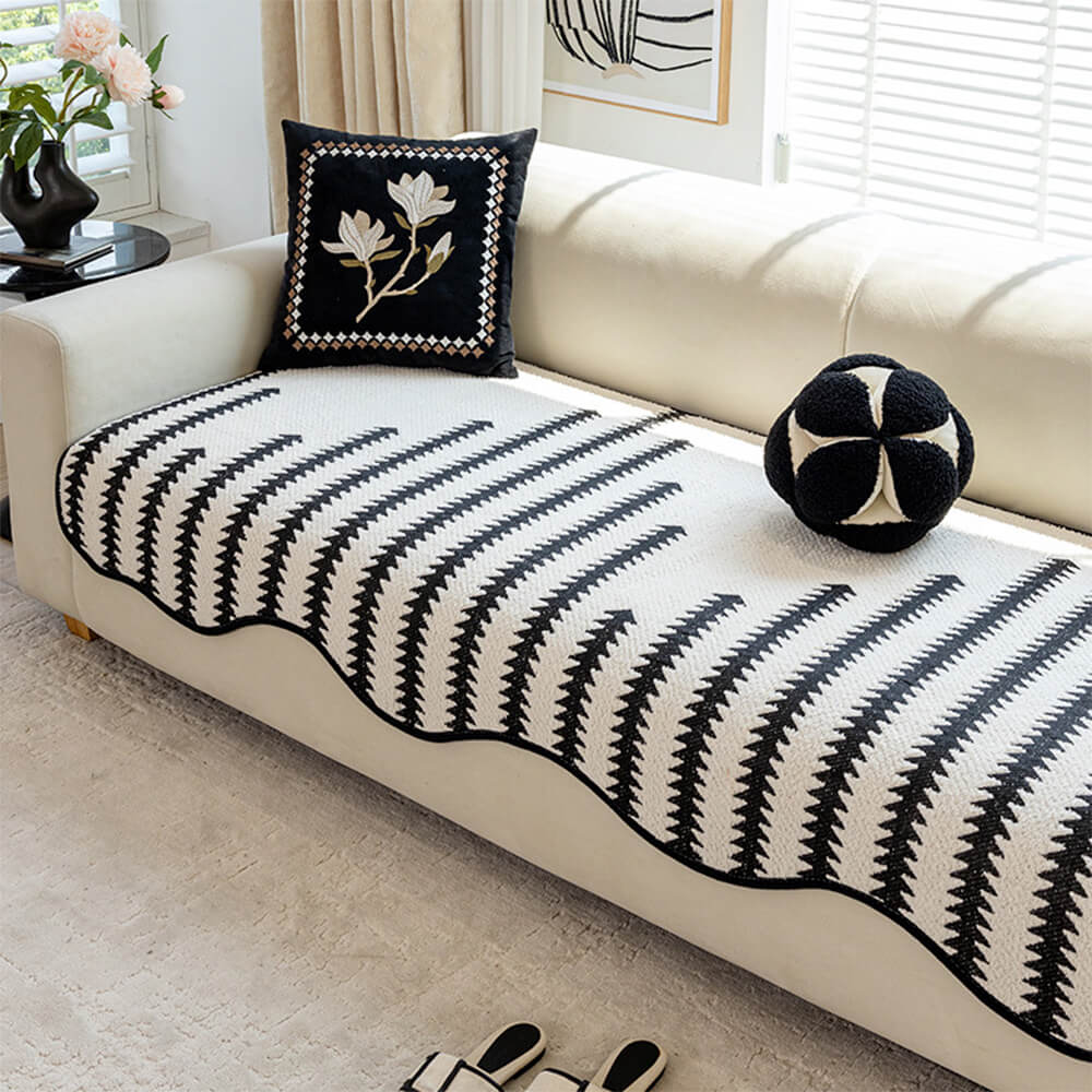 Modern WaveEdge Chenille Sofa Cover with Chevron Stripes