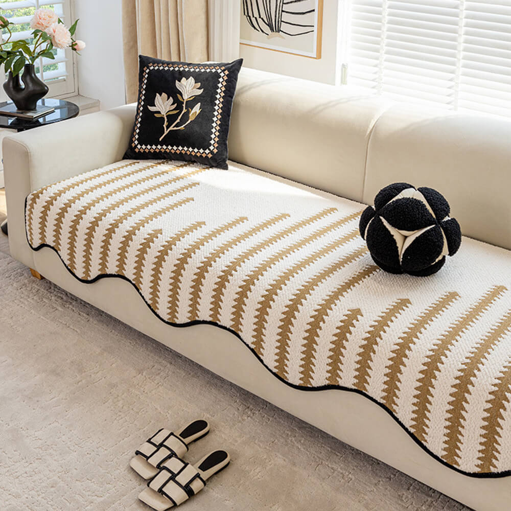 Modern WaveEdge Chenille Sofa Cover with Chevron Stripes