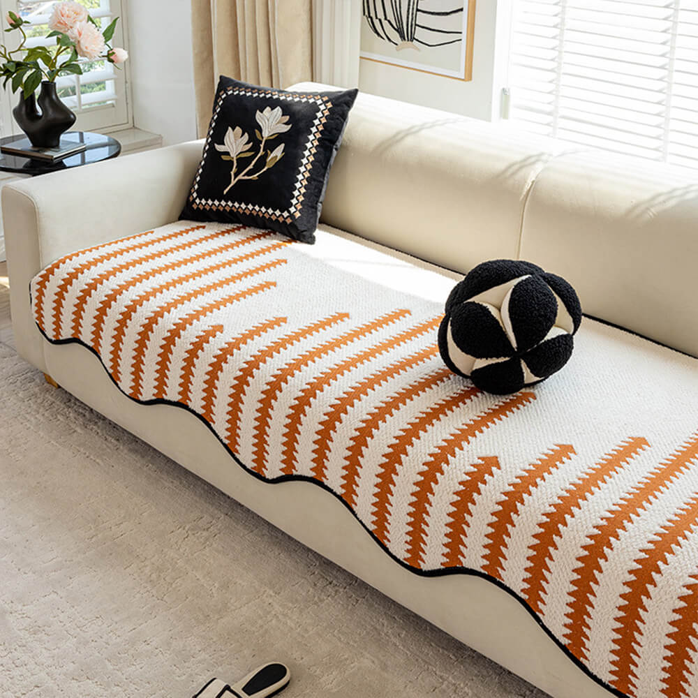 Modern WaveEdge Chenille Sofa Cover with Chevron Stripes