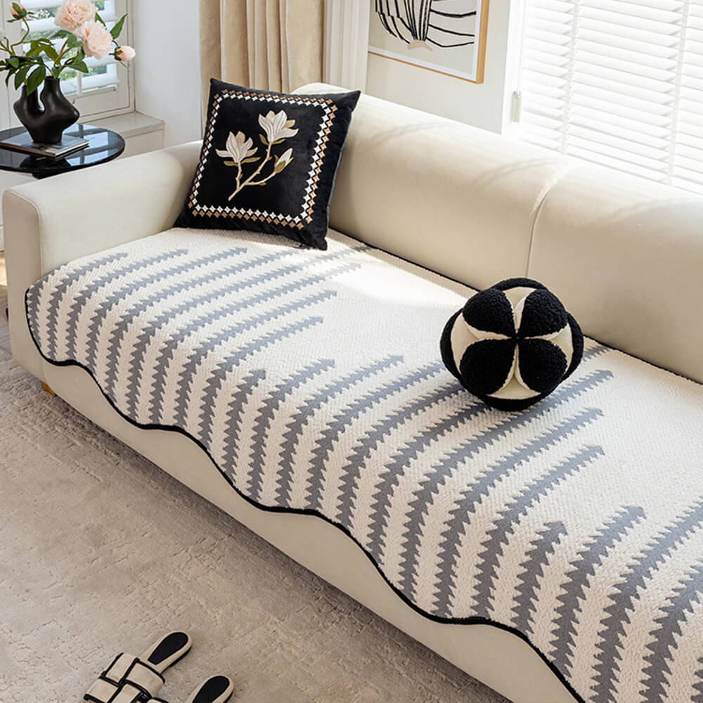 Modern WaveEdge Chenille Sofa Cover with Chevron Stripes