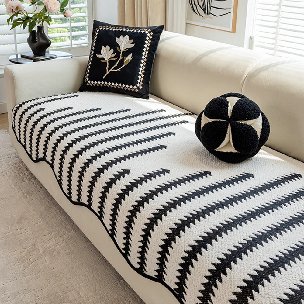 Modern WaveEdge Chenille Sofa Cover with Chevron Stripes