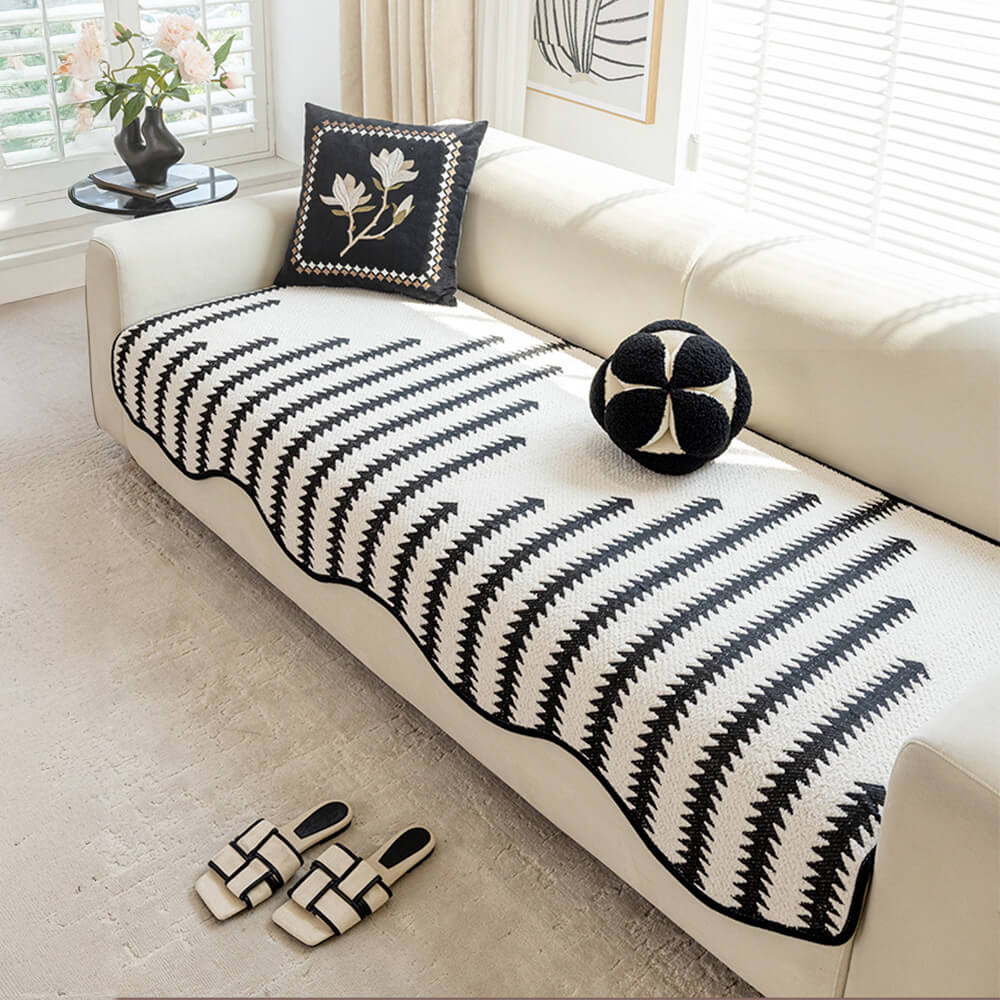 Modern WaveEdge Chenille Sofa Cover with Chevron Stripes