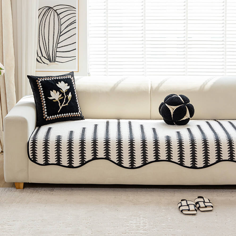 Modern WaveEdge Chenille Sofa Cover with Chevron Stripes