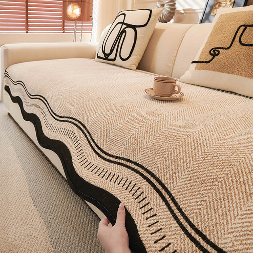 Imperial Non-Slip Chenille Sofa Protector – Pet-Friendly with Wavy Edges