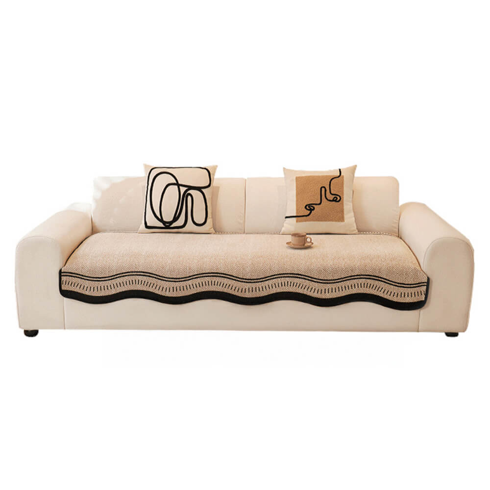 Imperial Non-Slip Chenille Sofa Protector – Pet-Friendly with Wavy Edges