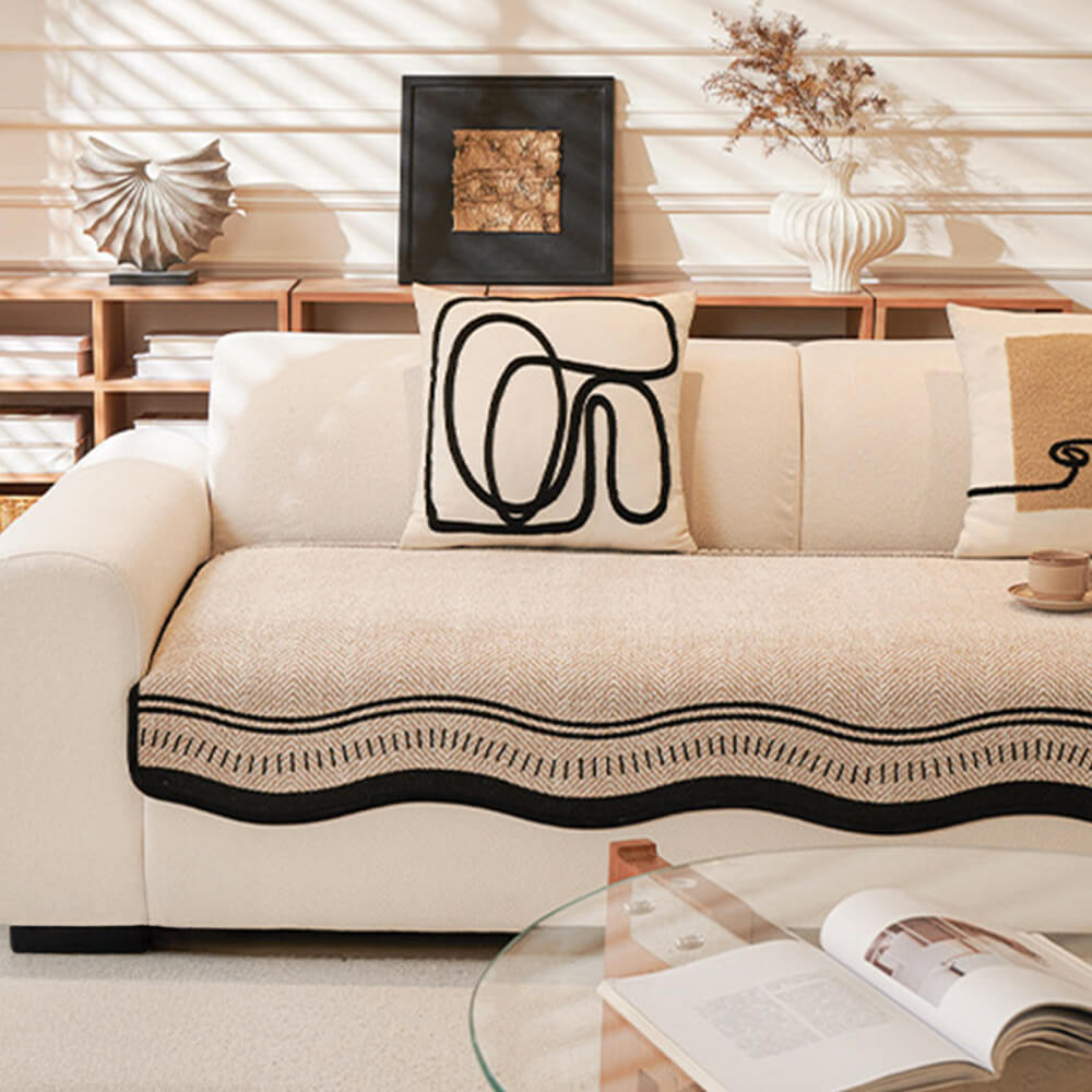 Imperial Non-Slip Chenille Sofa Protector – Pet-Friendly with Wavy Edges