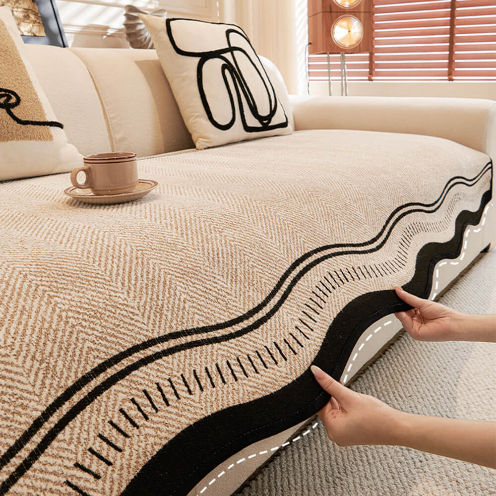 Imperial Non-Slip Chenille Sofa Protector – Pet-Friendly with Wavy Edges