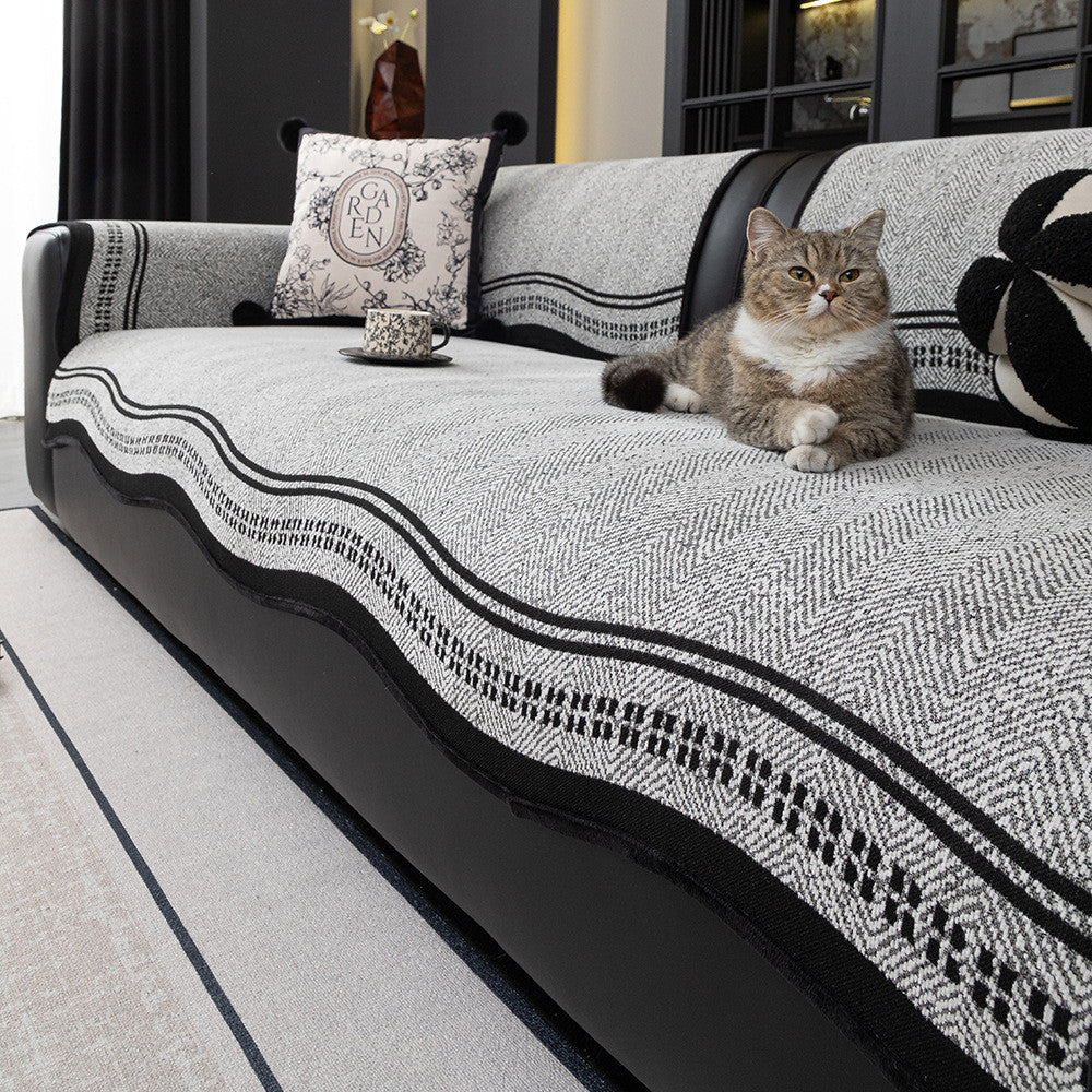 Imperial Non-Slip Chenille Sofa Protector – Pet-Friendly with Wavy Edges