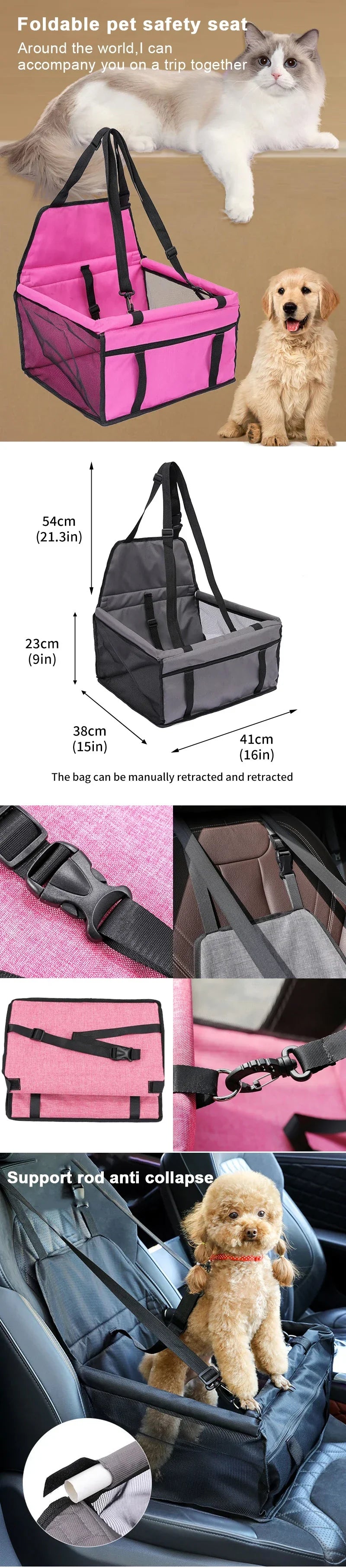 Pet Car Seat – Foldable, Scratch-Proof Dog Booster with Safety Belt for Puppies