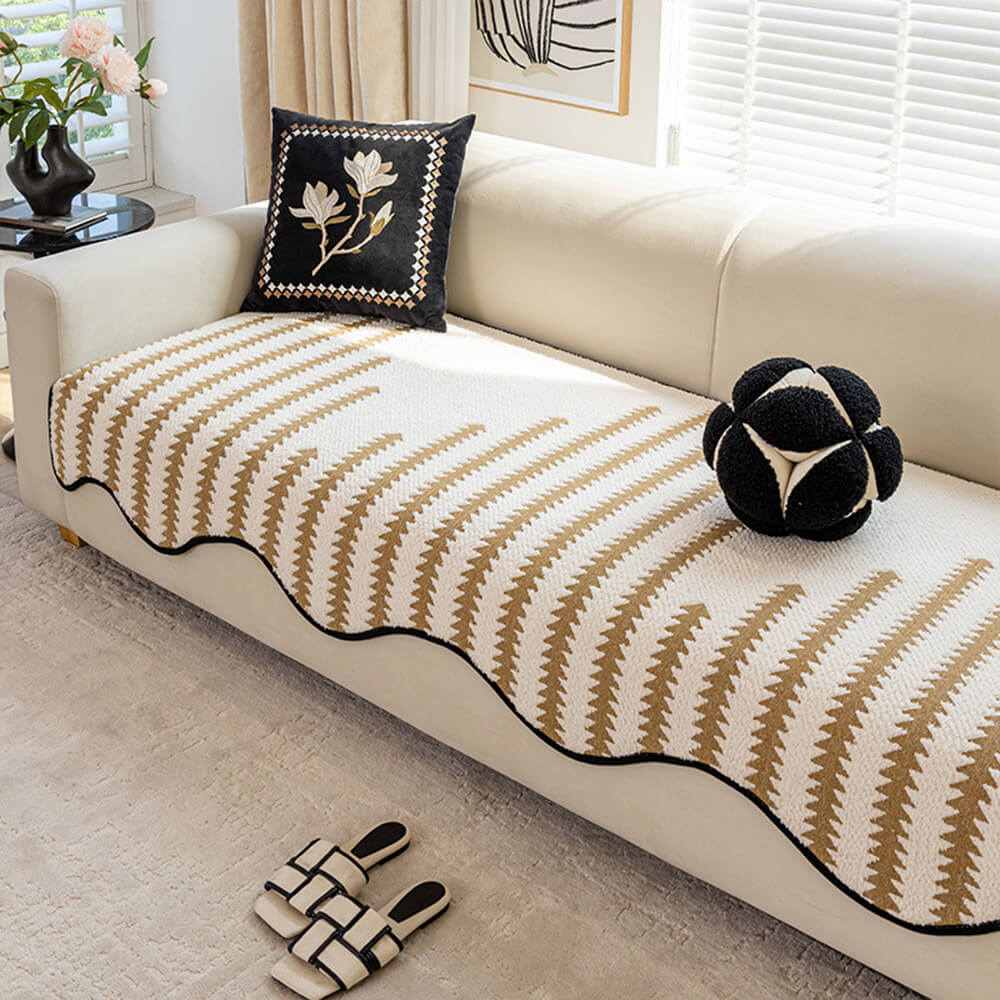 WavyEdge Chenille Sofa Cover Brown