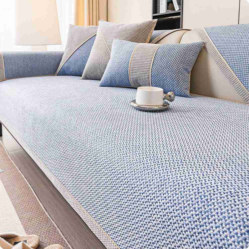 Woven Cotton Linen Sofa Cover Blue - Developaw