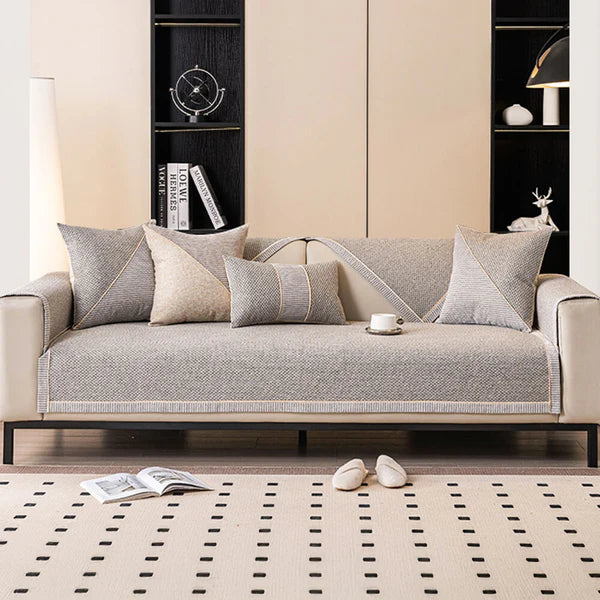 Woven Cotton Linen Sofa Cover Front