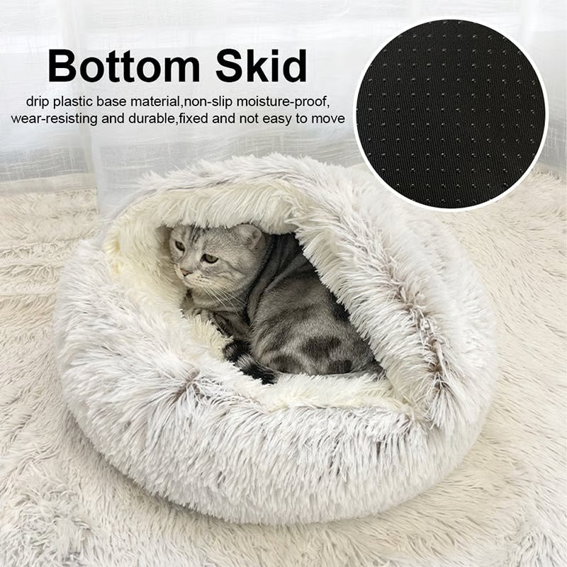 Soft Plush Pet Bed for Cats & Small Dogs – Warm Round Nest Sleeping Cave