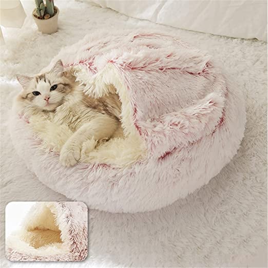 Soft Plush Pet Bed for Cats & Small Dogs – Warm Round Nest Sleeping Cave